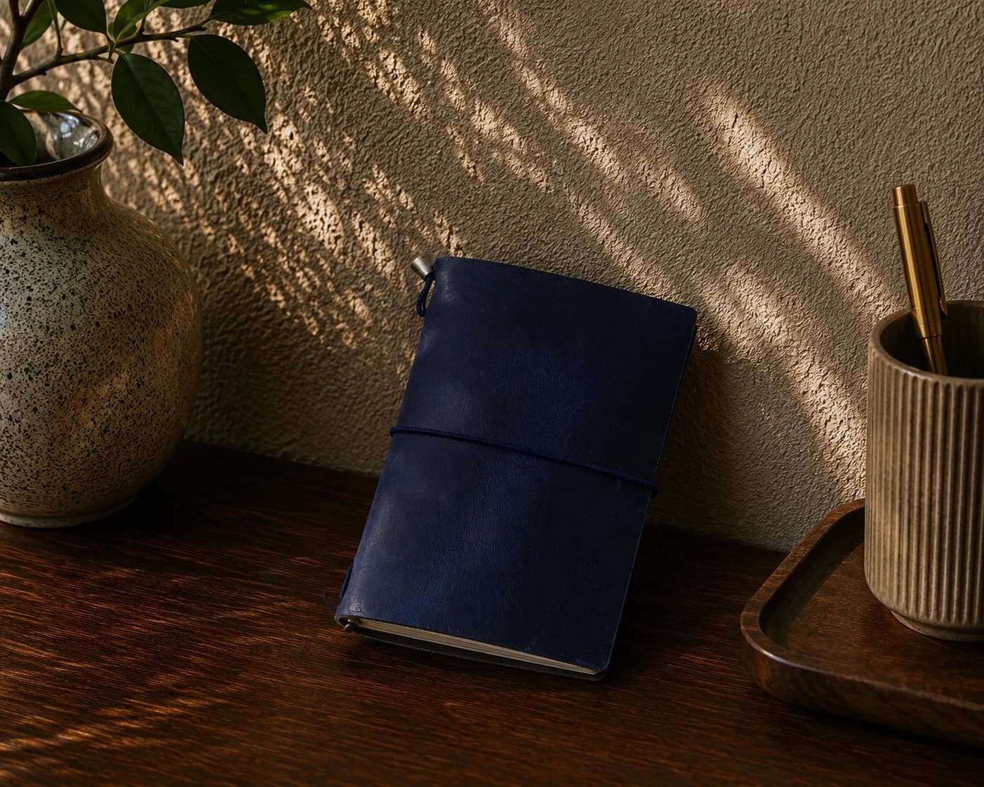 Ziryab Lederhülle für Taschennotizbuch, Marineblau